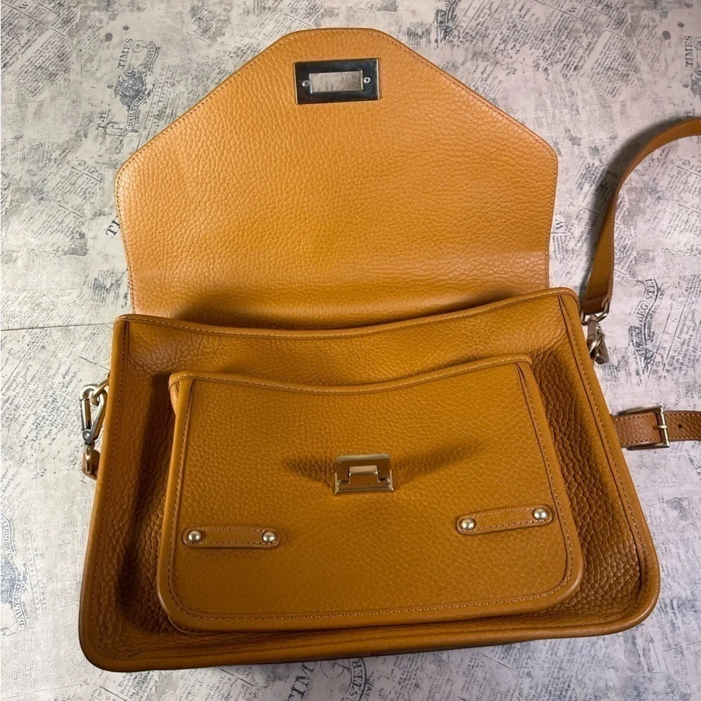 GiGi New York Hayden Saddle Satchel Pebbled Leather Crossbody Bag Brown